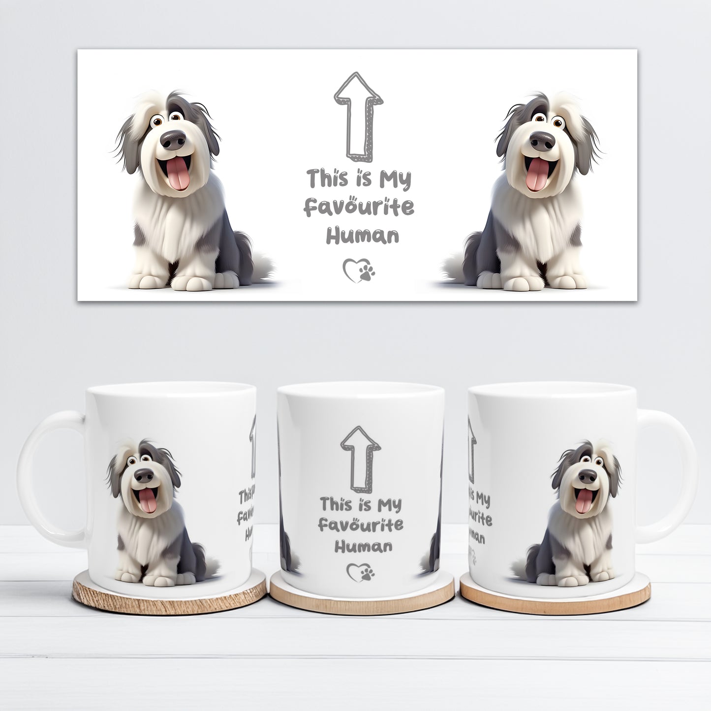 Old English Sheepdog/OES Funny Dog Gift Ceramic Mug/Coffee Cup - Favourite Human